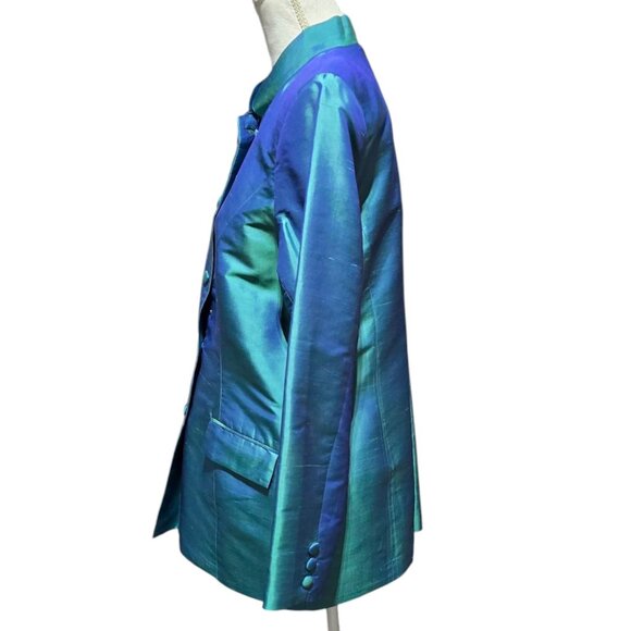 Vtg Cedro 2 Piece Womens Suit Sz S/M Iridescent Teal Blue 100% Silk Pantsuit Set - Picture 5 of 16